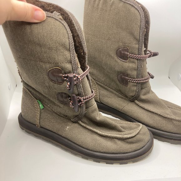 Sanuk flurry boot toggle canvas brown tan bootie 6 - Picture 9 of 9